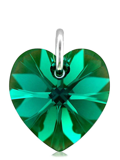 Green emerald crystal May birthstone jewellery silver heart pendant