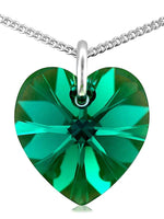 Green emerald crystal May birthstone necklace silver heart pendant