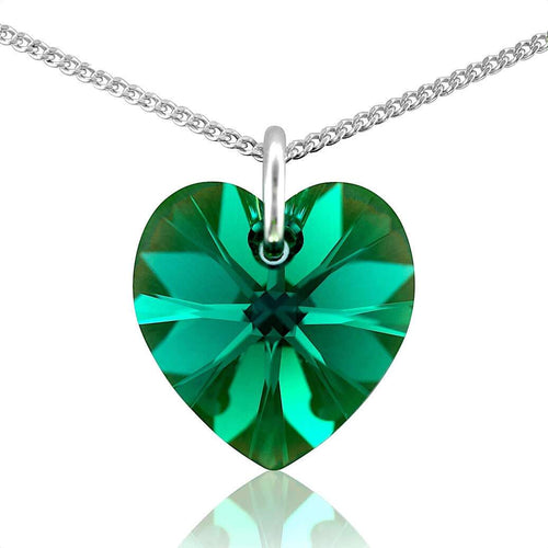 Green emerald May birthstone necklace sterling silver heart pendant