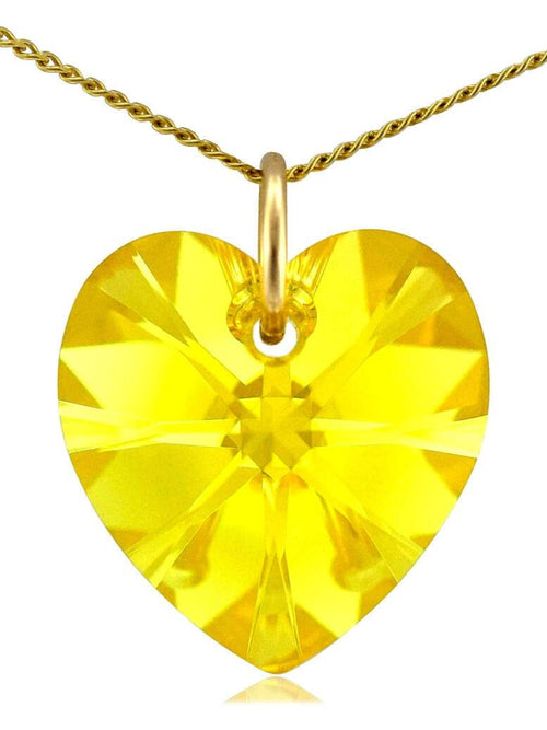 Yellow citrine crystal November birthstone necklace gold heart pendant