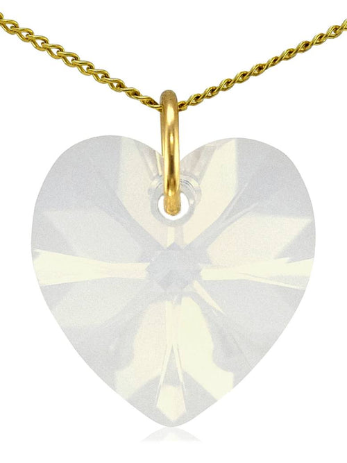 White opal crystal October birthstone necklace gold heart pendant