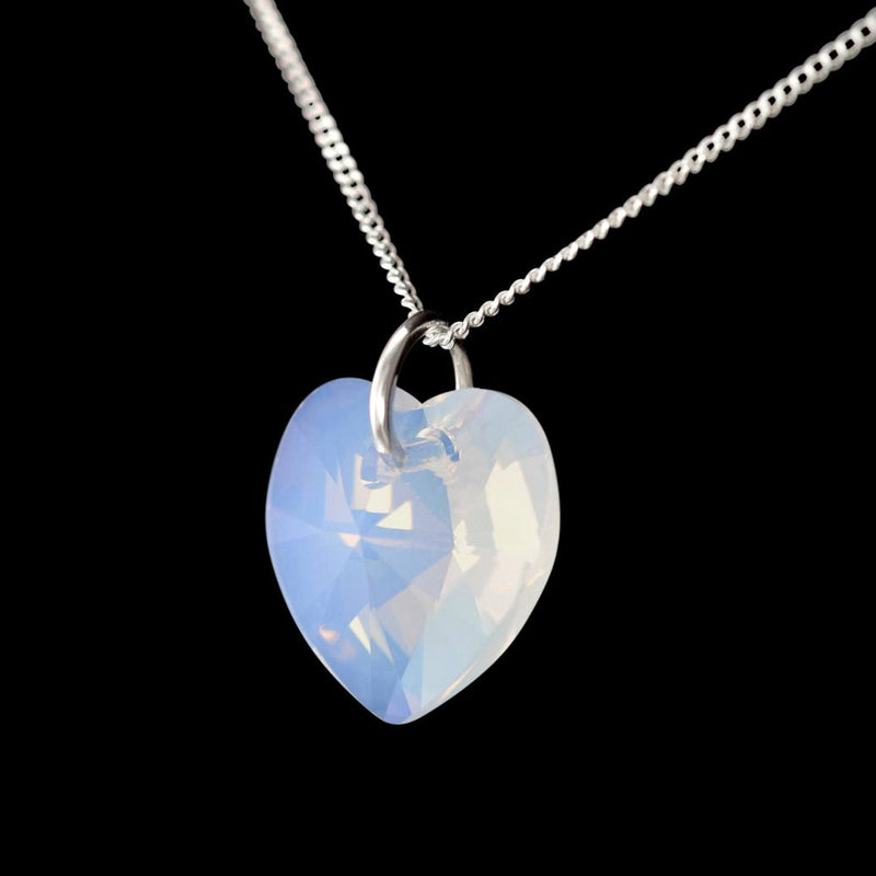 White opal October birthstone necklace sterling silver heart pendant