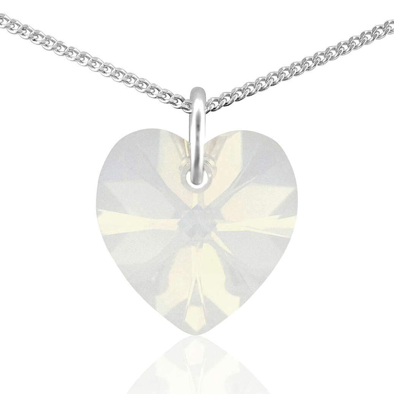 White opal October birthstone necklace sterling silver heart pendant