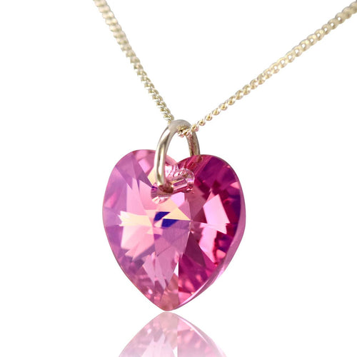 Girls jewellery gifts pink love heart necklace silver