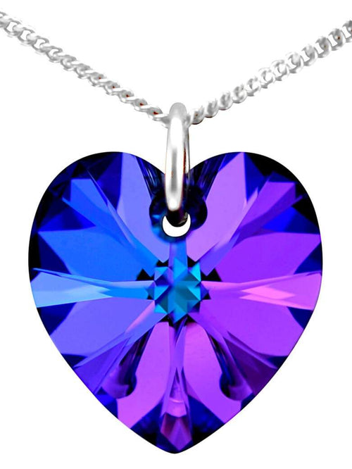 Purple crystal necklace silver heart pendant womens jewellery UK