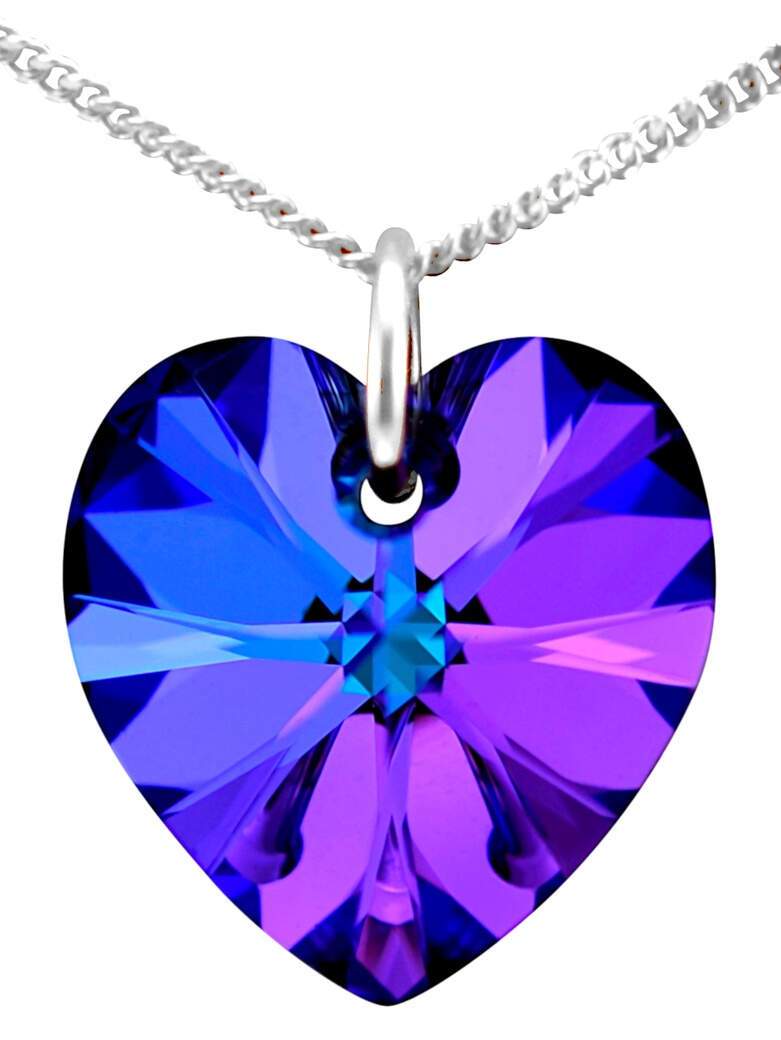 Purple crystal necklace silver heart pendant womens jewellery UK