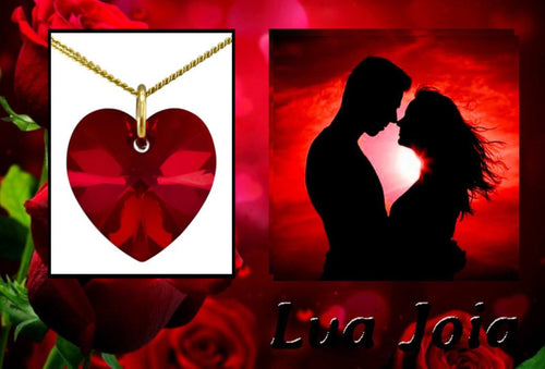 Unique romantic gifts red crystal heart necklace gold