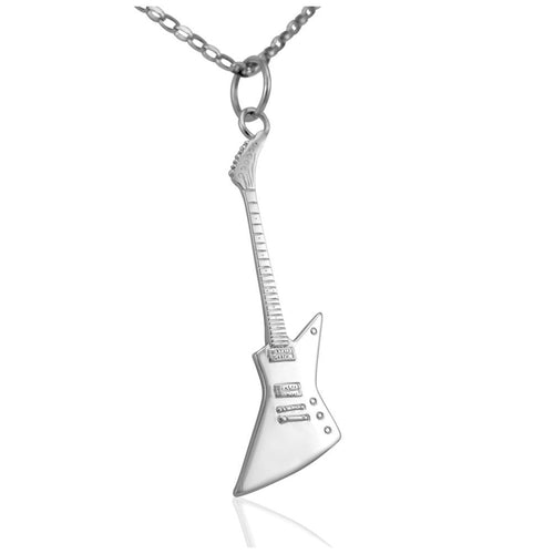 Rock music necklace silver guitar pendant