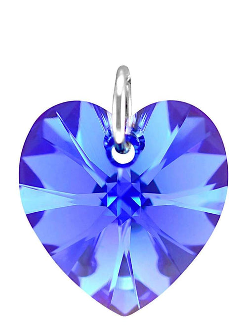Blue sapphire crystal September birthstone jewellery silver heart pendant