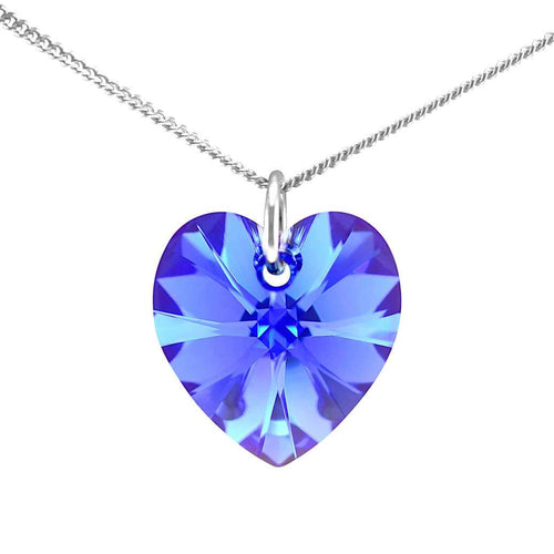 Blue sapphire September birthstone necklace sterling silver heart pendant