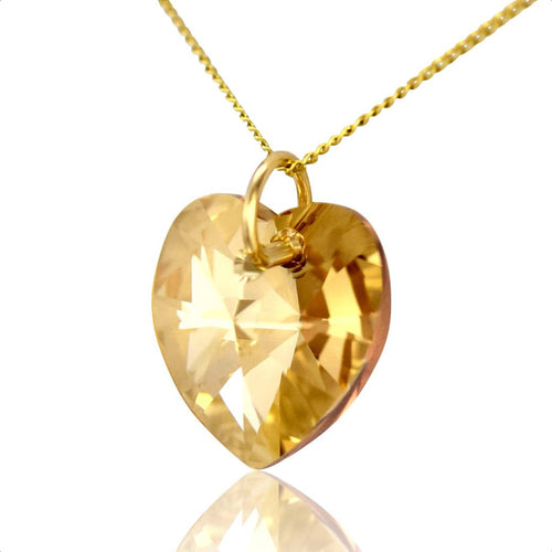 Solid gold heart necklace with crystal pendant