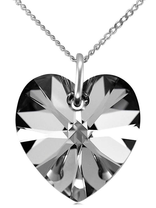Solid silver heart necklace black crystal jewellery