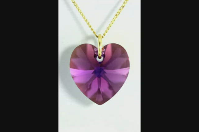 Purple amethyst crystal February birthstone necklace gold heart pendant