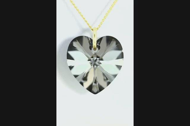 Grey necklace gold heart pendant black crystal jewellery