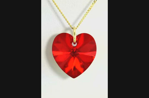Red ruby crystal July birthstone necklace gold heart pendant