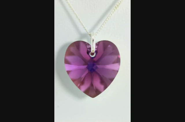 Purple Amethyst crystal February birthstone necklace silver heart pendant