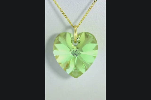 Green peridot crystal August birthstone necklace gold heart pendant
