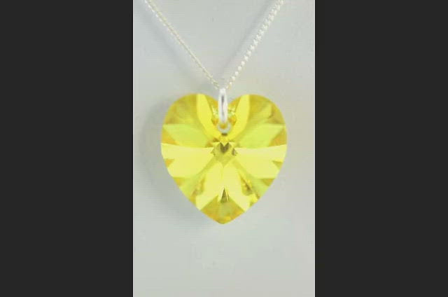 Yellow Citrine crystal November birthstone necklace silver heart pendant