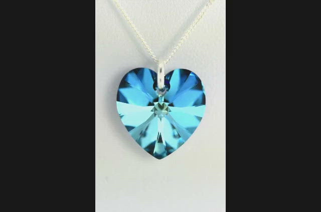 sterling silver dark blue crystal necklace heart pendant  
