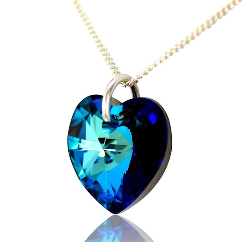 sterling silver dark blue crystal necklace heart pendant crystal jewellery